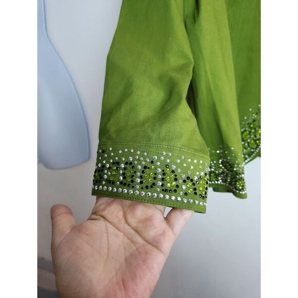 Quacker Factory Green w/Studded Detail Cotton Button Up Jacket size 1X - Picture 4 of 9